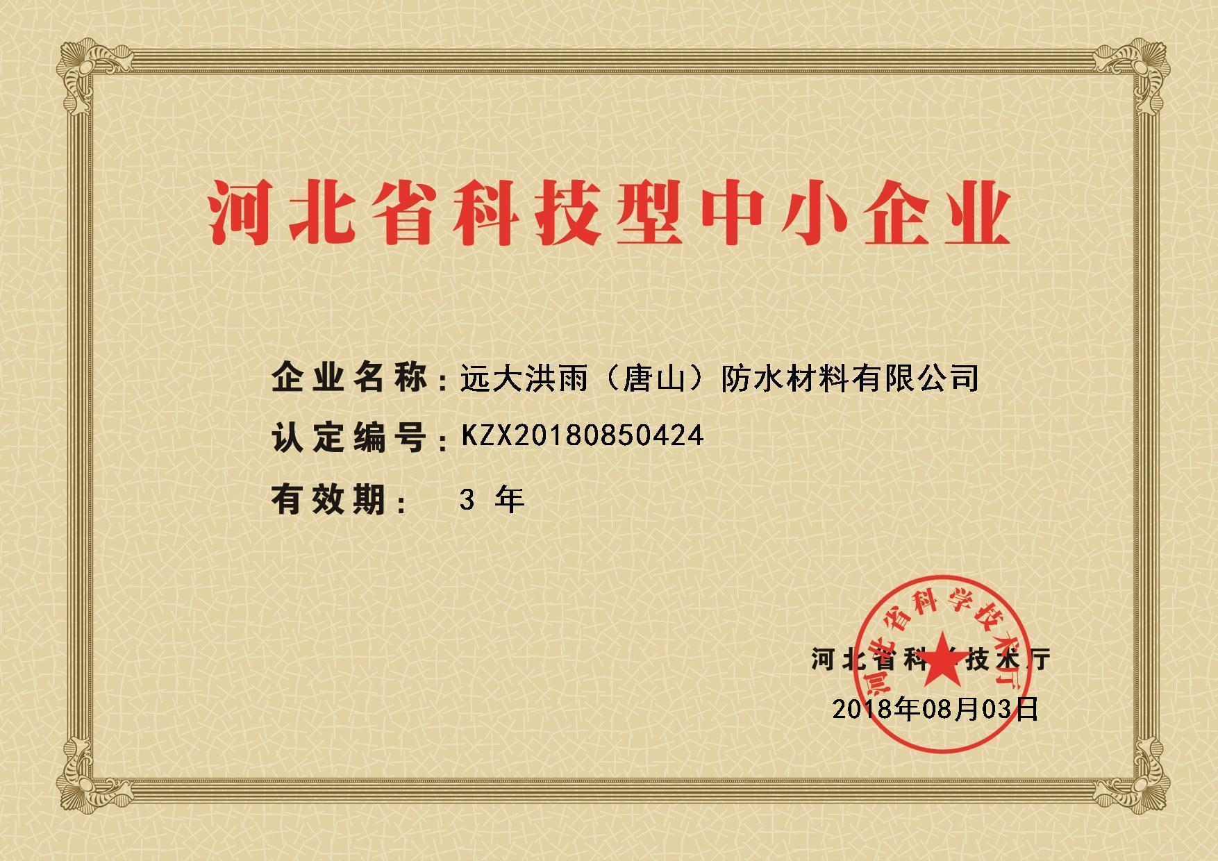 河北省科技型中小企业证书
